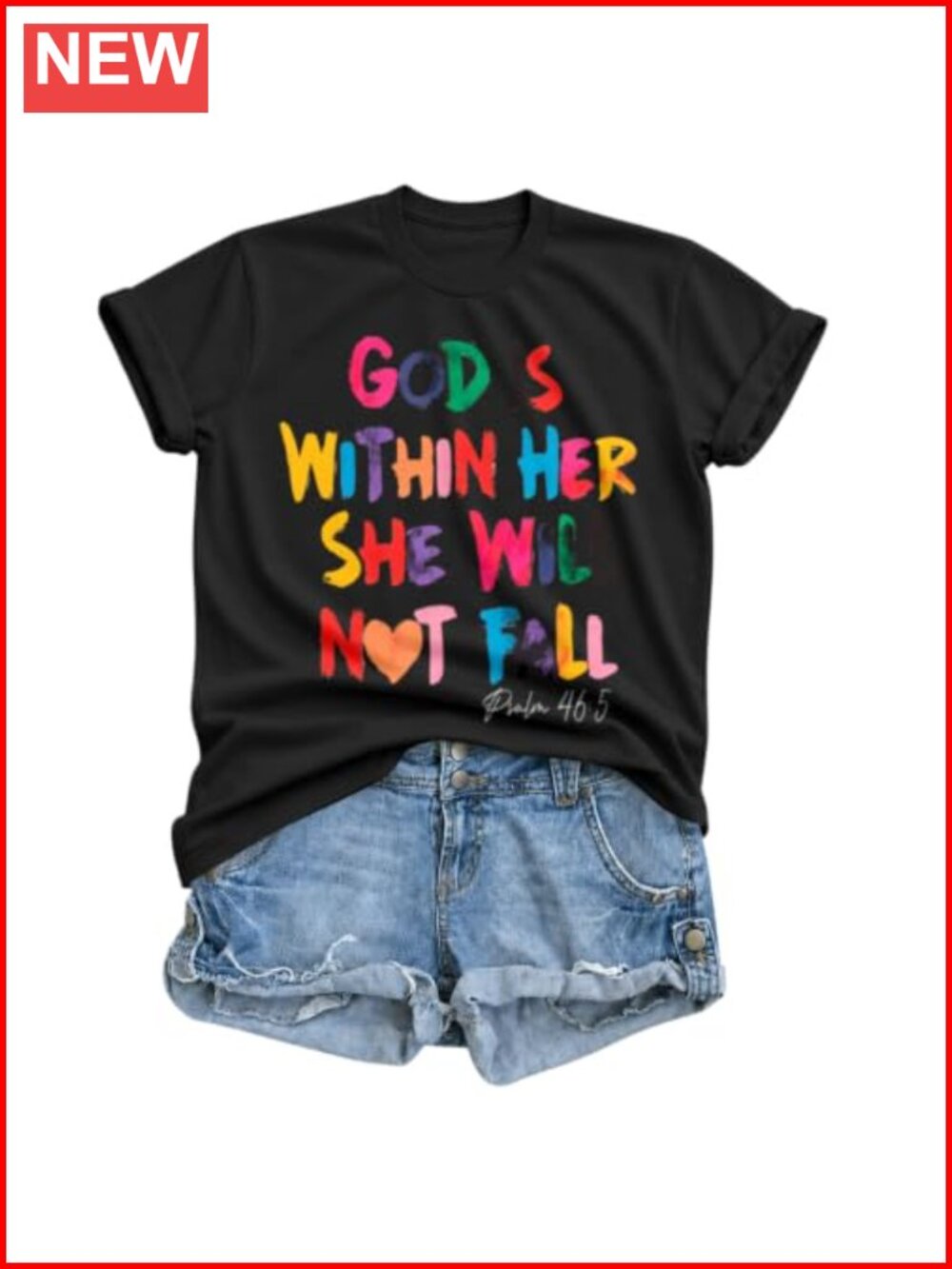 Christian T-Shirt Womens Cotton Blend Crew Neck Letter Print Short Sleeve
